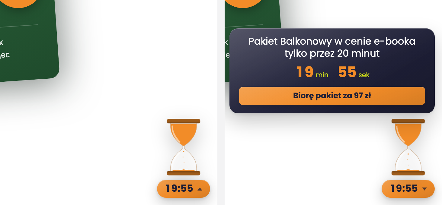 Licznik w stylu Klepsydra zwinięty i rozwinięty