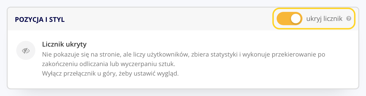 Przełącznik ukryj licznik w karcie Pozycja i styl